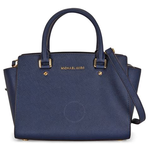 michael michael kors selma medium satchel navy|Michael Kors saffiano satchel.